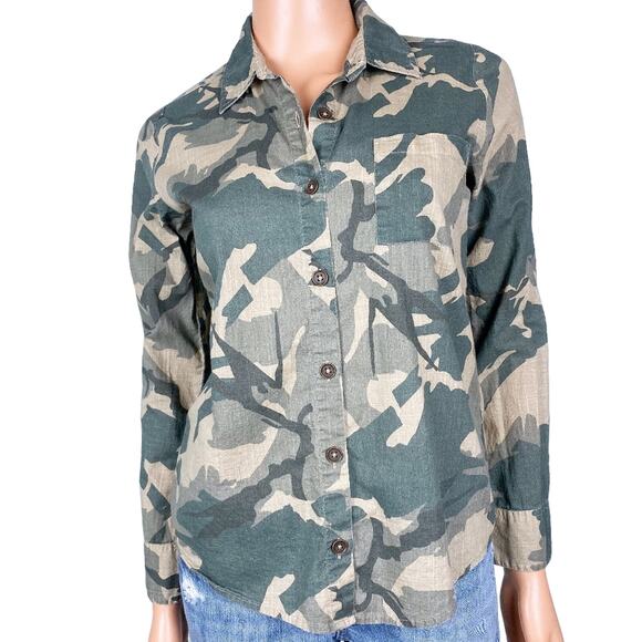 Hive & Honey green camouflage button down SHIRT top size XS extra small camo - Picture 1 of 8